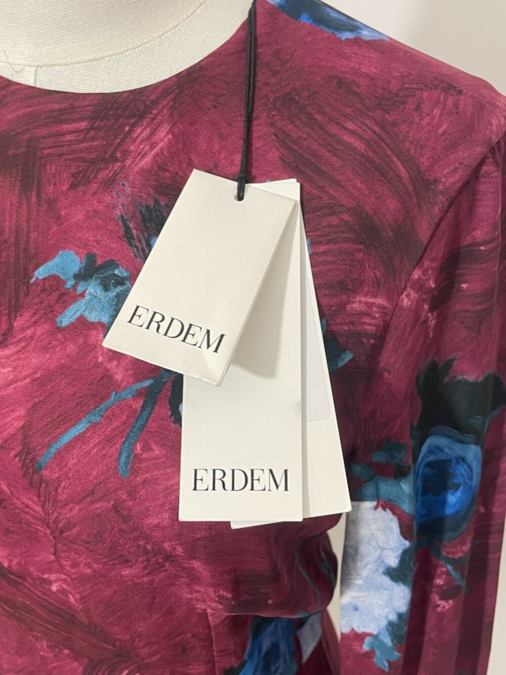 NWT Erdem Aria Abstract Red Blue Rose Mulberry Fluid Crepe Midi Dress Size 2 - Picture 11 of 12